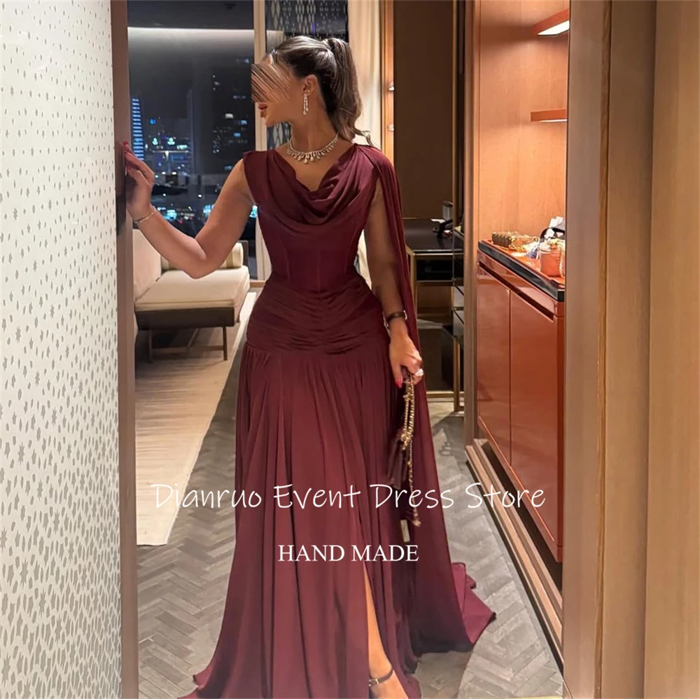 Suknia wieczorowa bez rękawów Dianruo w kolorze burgundowym, marszczona długa suknia na przyjęcie, Abendkleider Dubai, eleganckie Vestidos De Fiesta, szyta na miarę