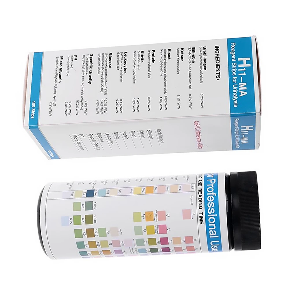 100 Pcs Urine Sample Test Strip Dipstick 11 Parameter Urinalysis Reagent PH Value Paper Strips Healthy Diet Tester