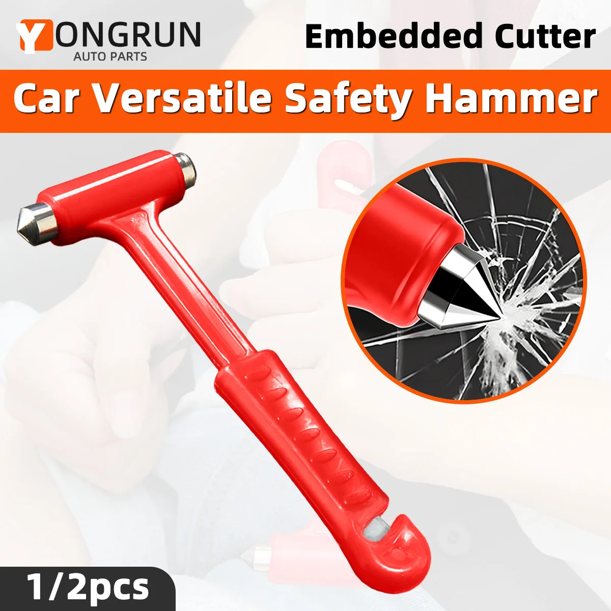 Martelo de segurança para carro YONGRUN 1/2 peças, ferramenta de escape de emergência 2 em 1 multifuncional equipado com cortador de cinto de segurança e quebra-vidros