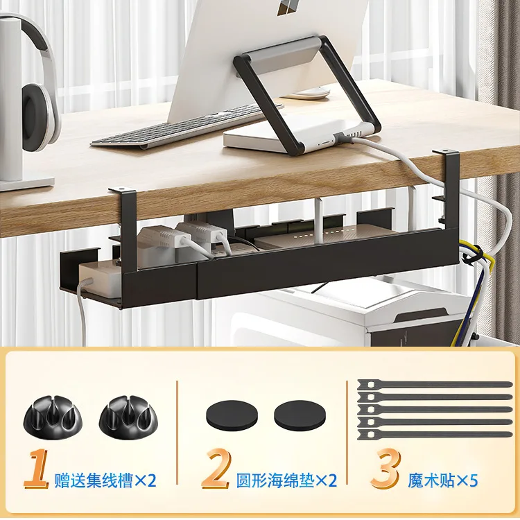 Under Desk Cable Management Rack No Drill Retractable Carbon Steel Wire Organizer Tray with Clamp Mount, Adjustable 42 to