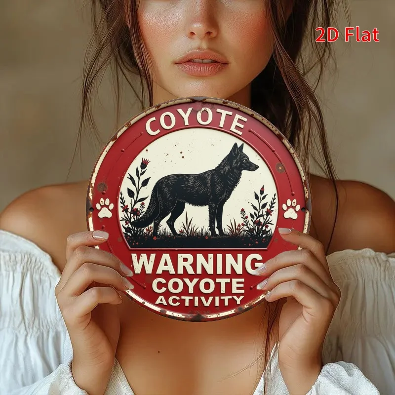 لافتة حائط معدنية عتيقة ثنائية الأبعاد، قطعة واحدة - تصميم أنشطة تحذير ذئب البراري، 19.81 × 19.81 سم فن حديدي ريفي للحديقة وغرفة النوم والجراج #1