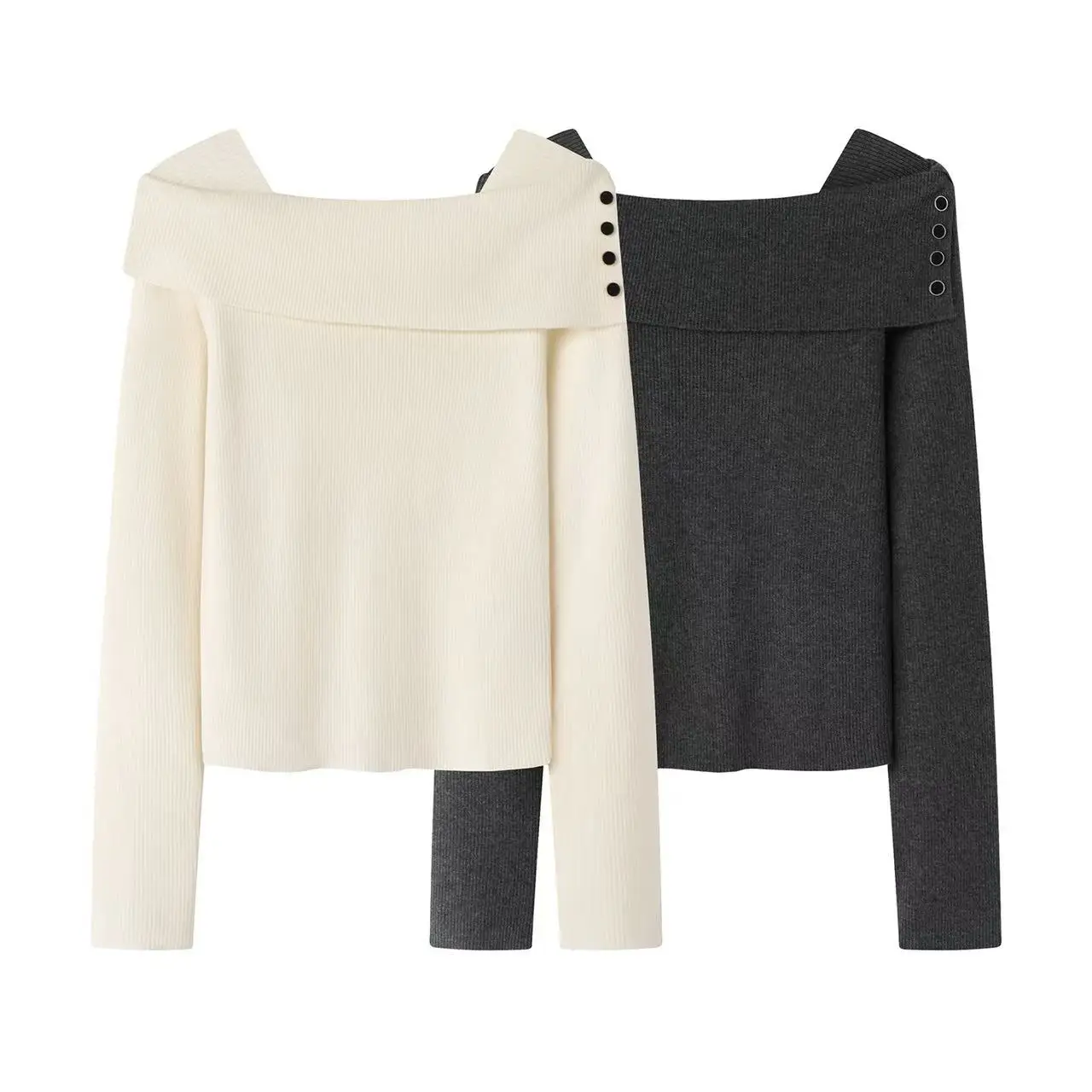 

Утягивающий трикотаж с широкими плечами и длинными рукавами, квадратный, повседневный, свободный крой, женский модный топ на одно плечо