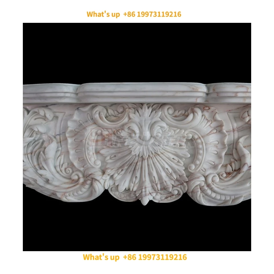 2026 Newstar Carved LuxurDesign Classic 3D Flower Style Natural Marble Fireplace Indoor Decoration Marble Stone Fireplace Ment