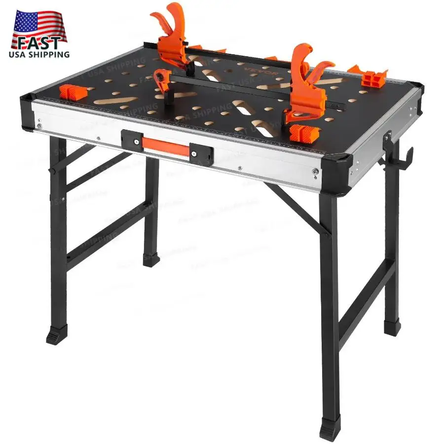 

VEVOR Folding Work Table 2-in-1 as Sawhorse and Workbench 1000 lbs Load Capacity Steel Legs Portable Foldable Tool Stand with 2