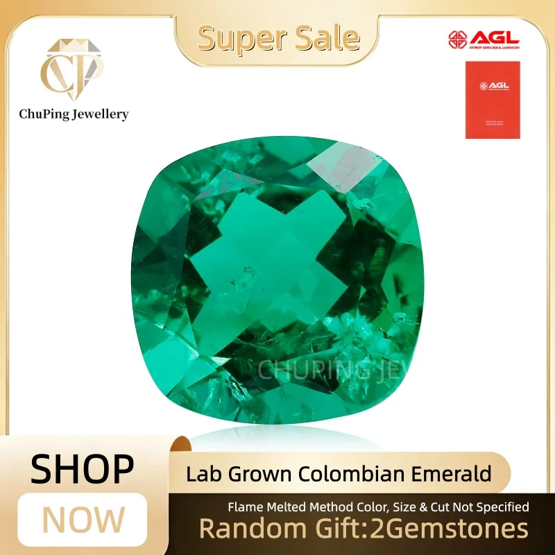 Lab Colombian Hydrothermal Green Cushion Cut Hign Quality For Jewelry Making Selectable  AGL Certificate Loose Emerald Gemstone