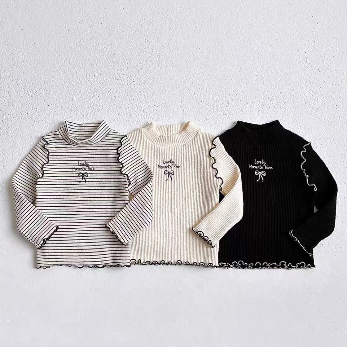 T2759 Korean Style Spring Autumn New Arrival Long Sleeve Base Shirt for Baby Girls Fashionable Striped Bottom Shirt Versatile