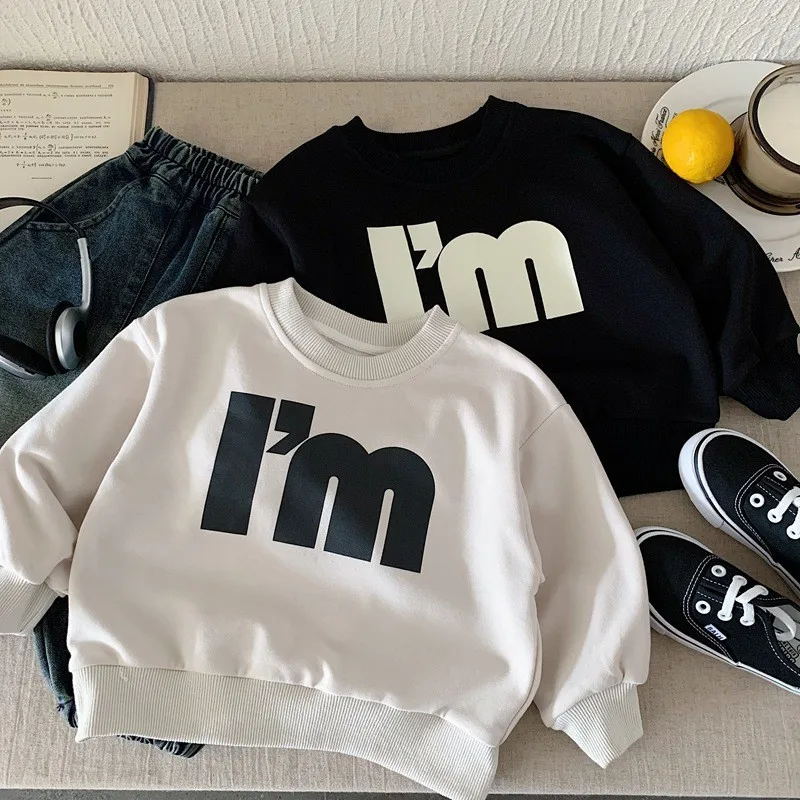 

2025 Autumn New Boys Girls Letter Print Pullover Baby Casual Sweatshirt Loose Children Loose Tops Fashion Kids Clothes