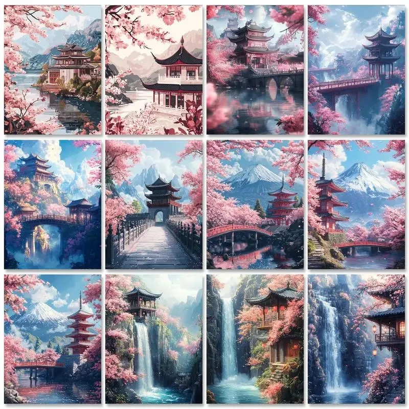 

1box New Arrival 500/1000/1200/2000 PCS Puzzle Landscape Cherry Blossom Diy Birthday Gifts Home Decoration Family Games