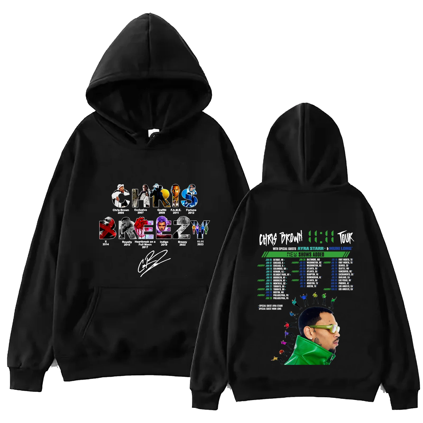 Chris Brown The 11:11 Tour 2024 Hoodie Tops Long Sleeve Regular Sweatshirt Music Fans Gift Spring Summer Casual