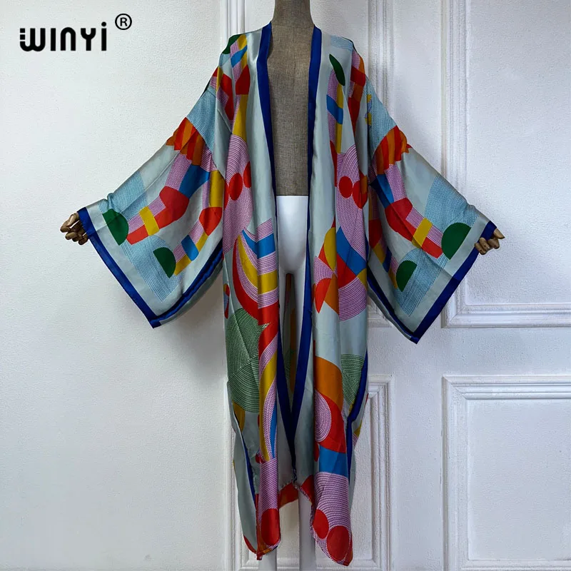 WINYI Summer bohemian Kimono beach cover up Swim Suit elegant African women boho Cardigan sexy Holiday long Sleeve beach dress