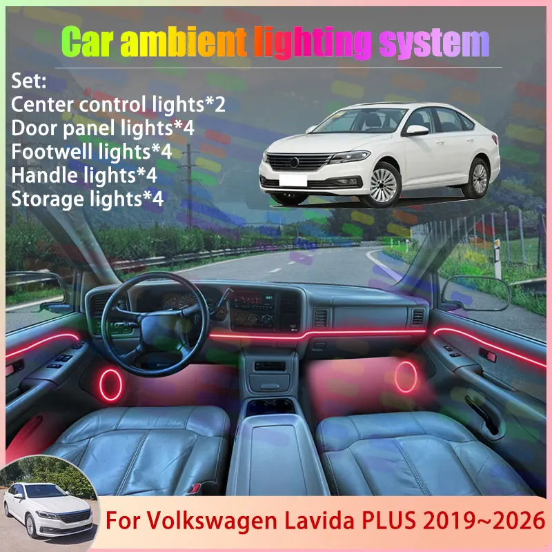 

For Volkswagen Lavida PLUS 2019~2026 MK3 3th 2020 2/24 in 1 Car Atmosphere Light Lamp RGB Shade Ensemble Streamer Atmosphere Set