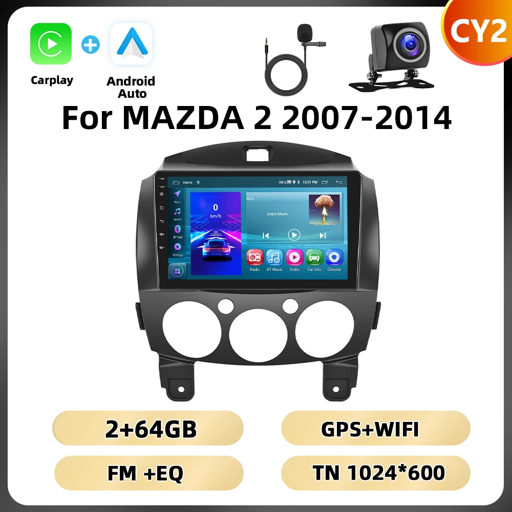 Podofo 9 ''BT RDS Autoradio Voor MAZDA 2 2007-2014 Multimedia Speler Navigatie Carplay Android Auto WIFI 4G AI Voice Autoradio