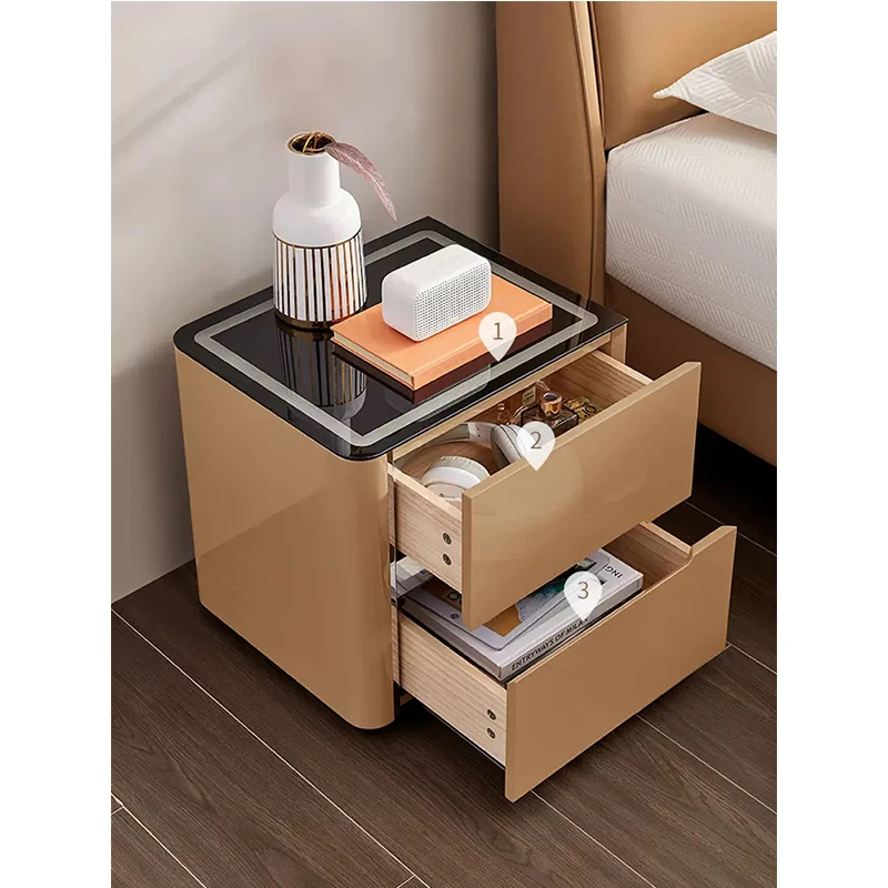 Small Household Multi-function Intelligent Bedside Table Rechargeable Storage Bedroom Modern Simple Glass