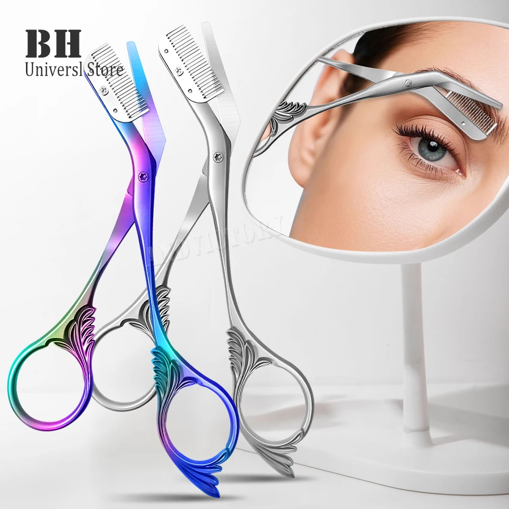 

1Pcs Eyebrow Scissors with Comb Stainless Steel Eyebrow Trimmer for Women Men Dual-Design Precision EyeBrow Trimmer Scissors