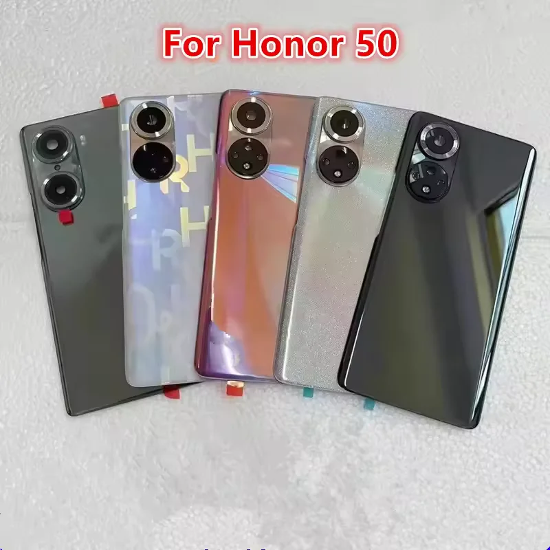 جديد غطاء خلفي زجاجي باب لهاتف هواوي هونور 50 غطاء البطارية الصلب هونور 50 حافظة لوحة الإسكان الخلفي مع ملصق عدسة الكاميرا لاصق