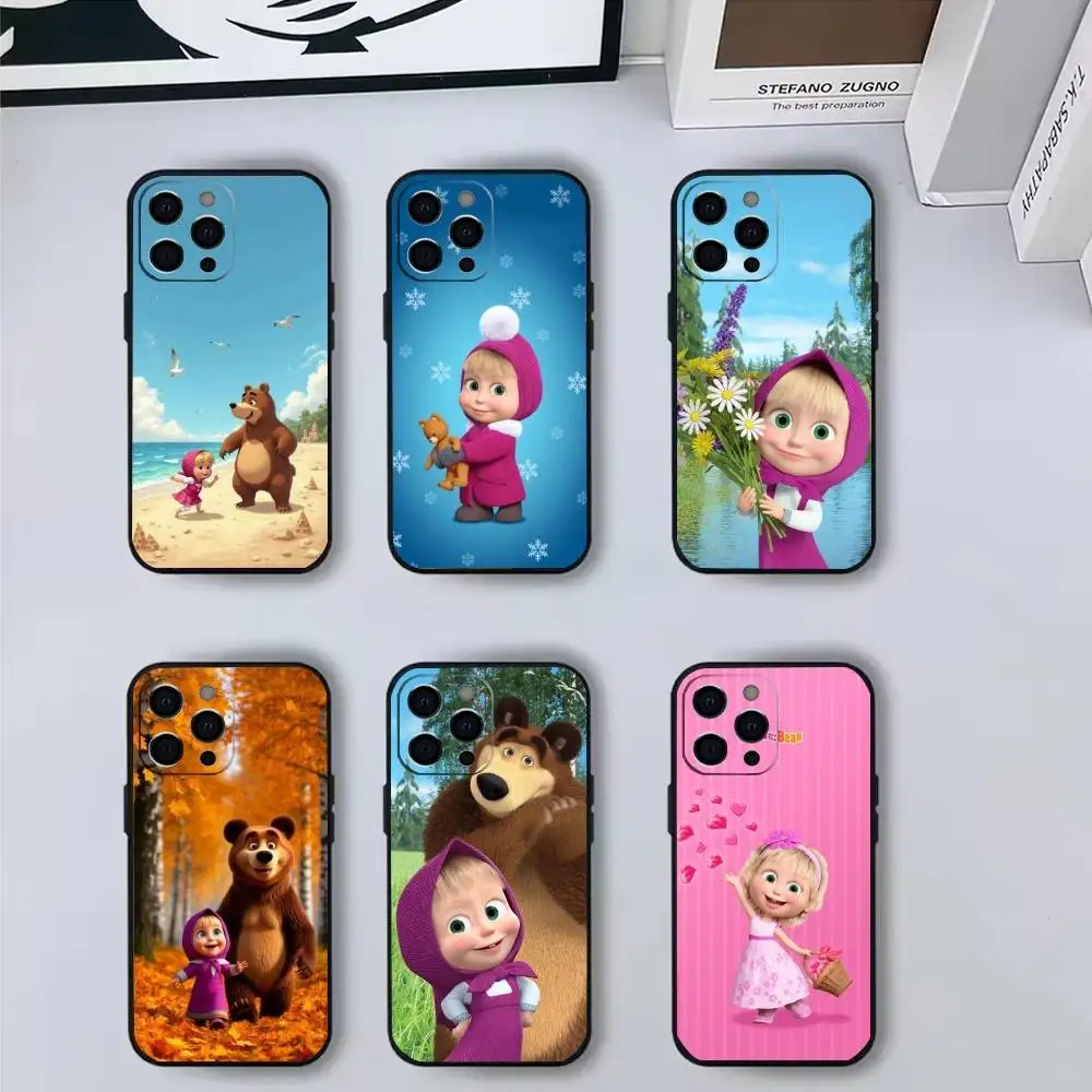 

Cute Masha and the B-Bears Phone Case For iPhone17,16,15,14,13,12,11 Plus,Pro Max Soft Black Cover