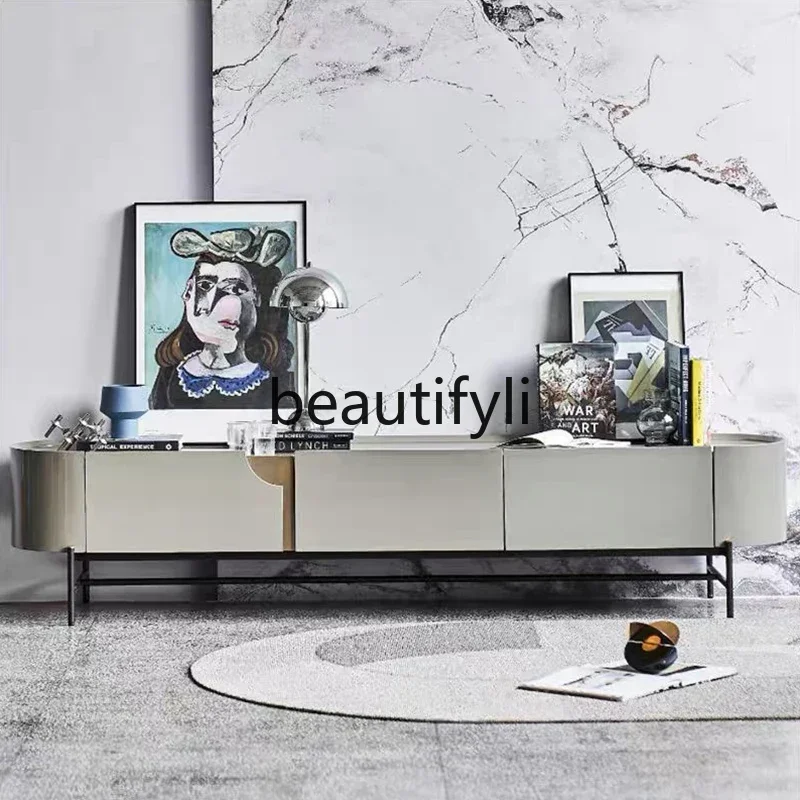 

Italian light luxury rock slab coffee table TV cabinet combination small apartment living room home modern simple side table