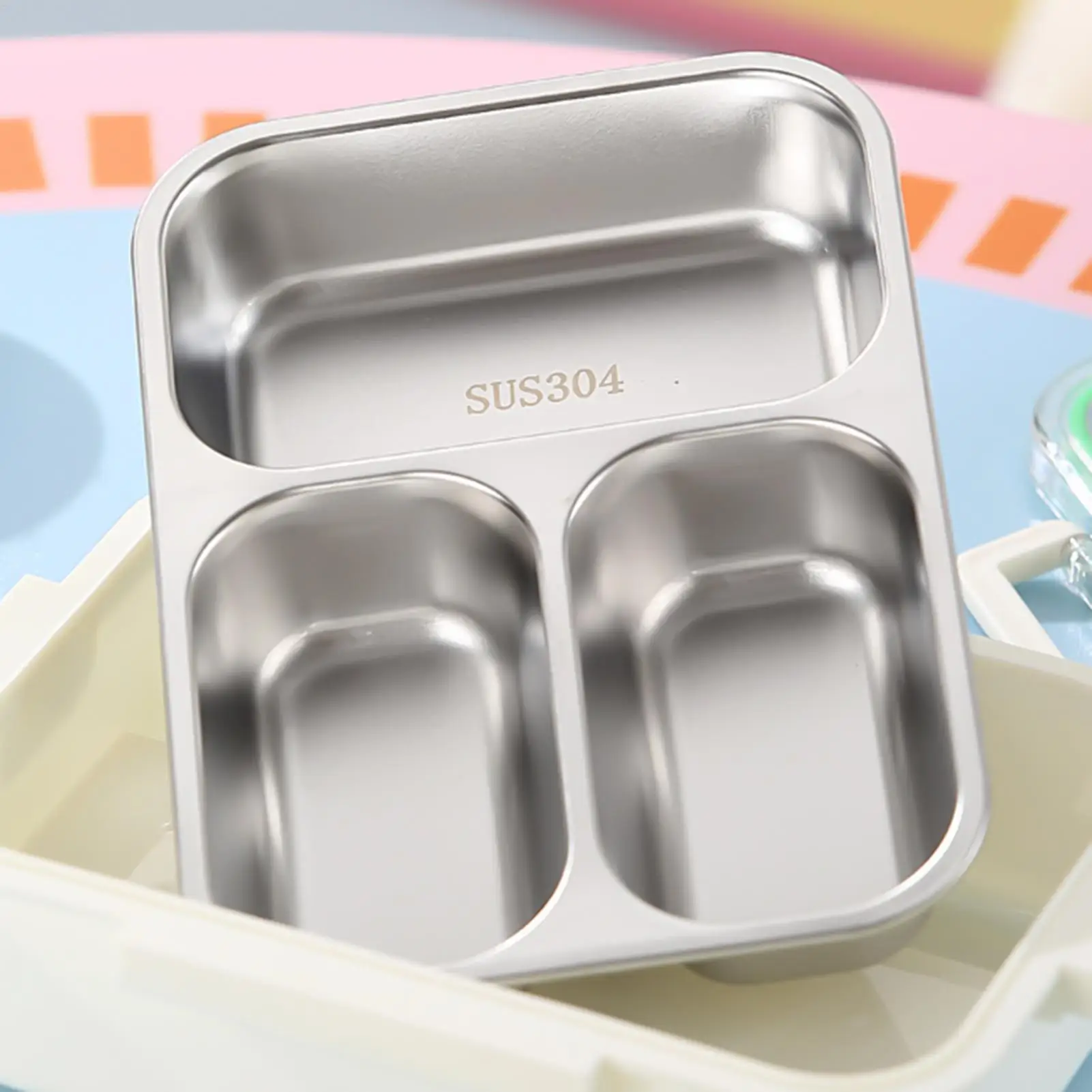 Stainless Steel Lunch Box Divided Leak-proof School Child Snack Box With Tableware Portable Lunch Box For Office Food Storage view 3