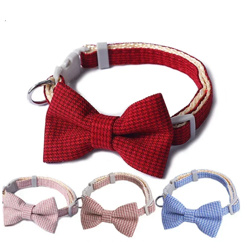 Bow Plaid Collar Pet Puppy Cat Dog Adjustable Neck Collar For Small Dogs Necktie Grooming Bow Tie Sweet Pet Accessories