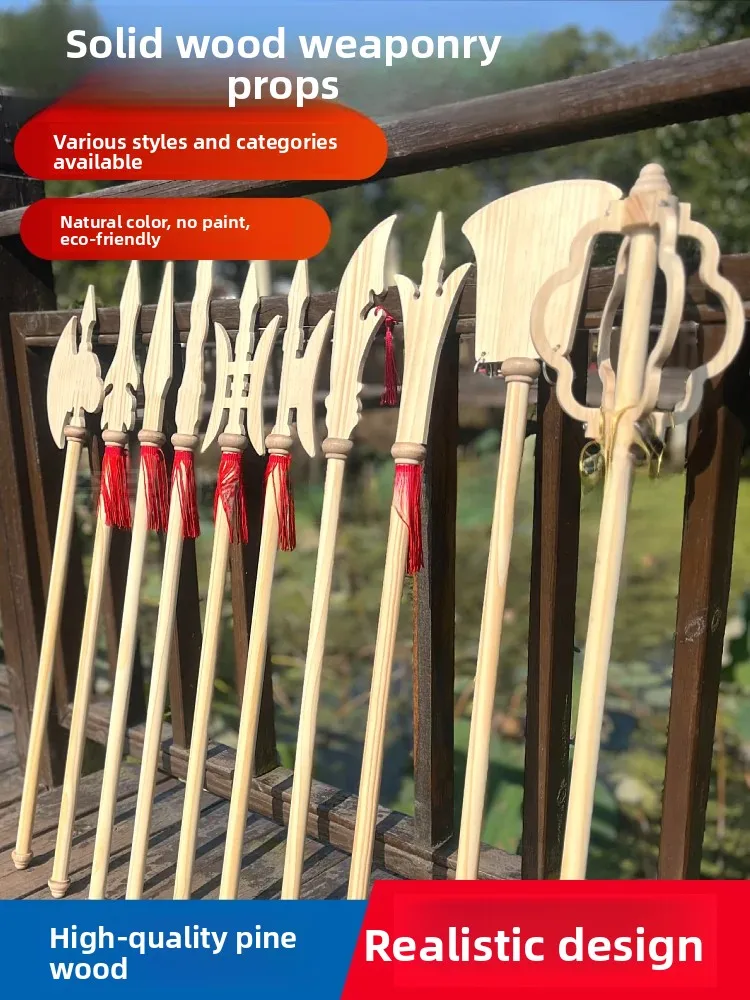 armas-de-adereco-de-madeira-macica-de-pinheiro-estilo-tres-reinos-com-borlas-vermelhas-para-performance-infantil-lanca-h