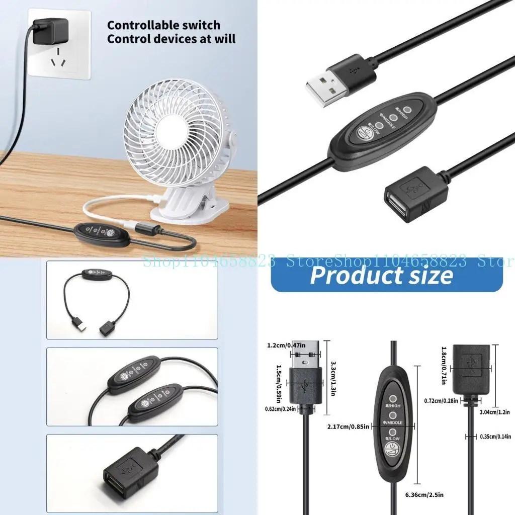 

652F 3 Speed Control USB Extension Cable with Cord Fan Controller Equipment Switches