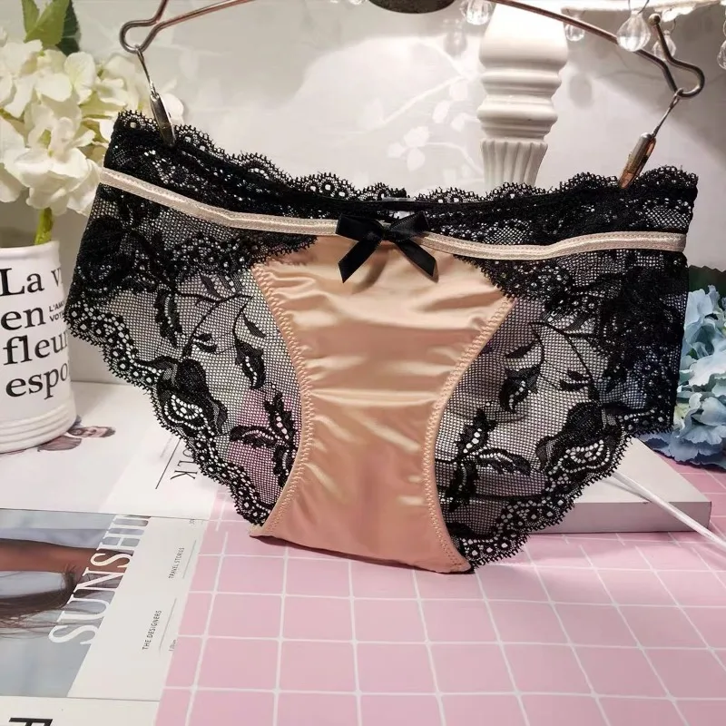 Tweedelige damesslipjes Frans ondergoed Sexy lingerie Naadloze kanten vlinderdas slipje Lage taille Sneldrogend doorzichtig slipje