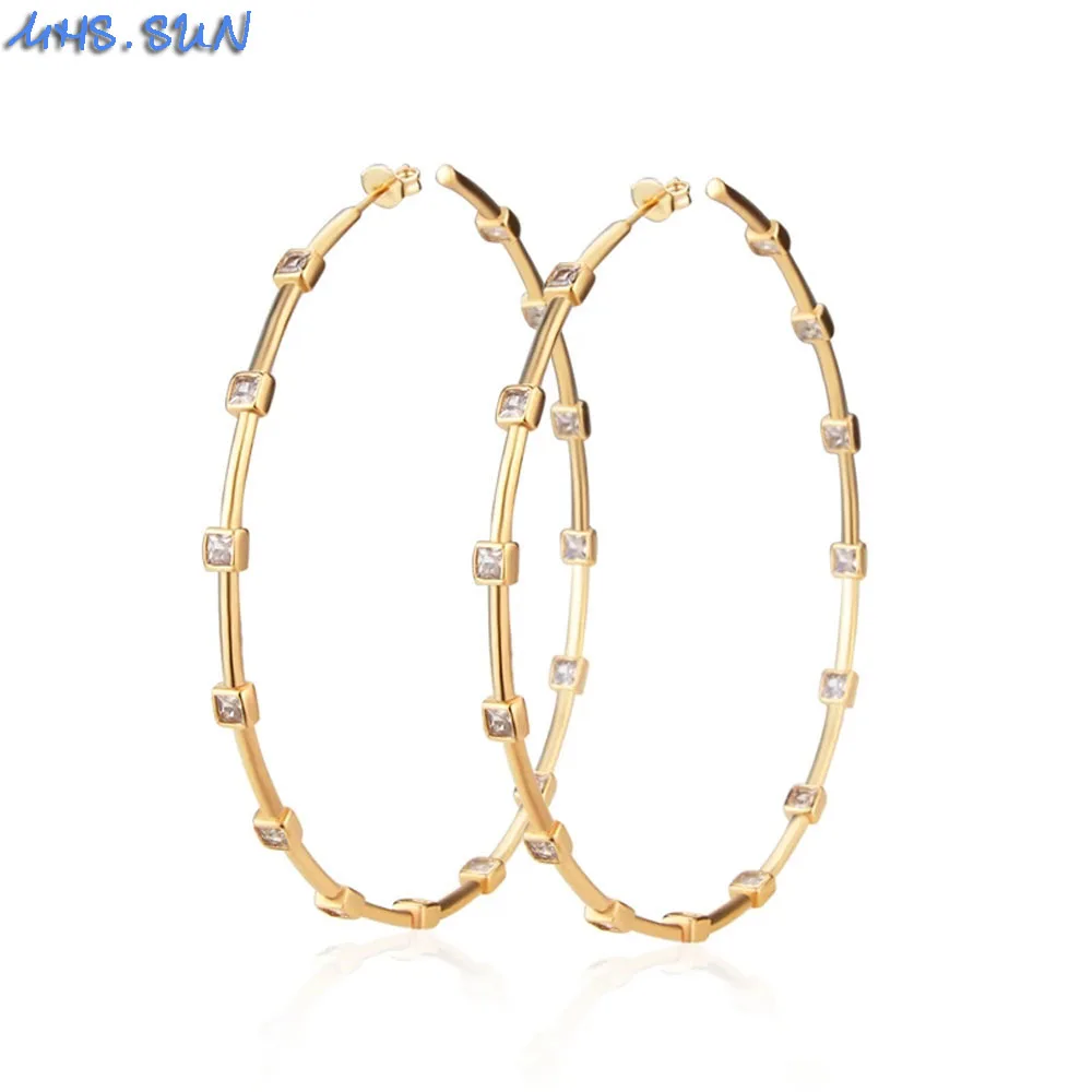 MHS.SUN Fashion Gold Plated Large AAA CZ Hoop Earrings Exaggerate Zircon Hip Hop Ear Jewelry Women Party Valentine's Day Gift