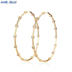 MHS.SUN Fashion Gold Plated Size 80MM Large AAA CZ Hoop Earrings Exaggerate Zircon Hiphop Ear Jewely Women Christmas Party Gift