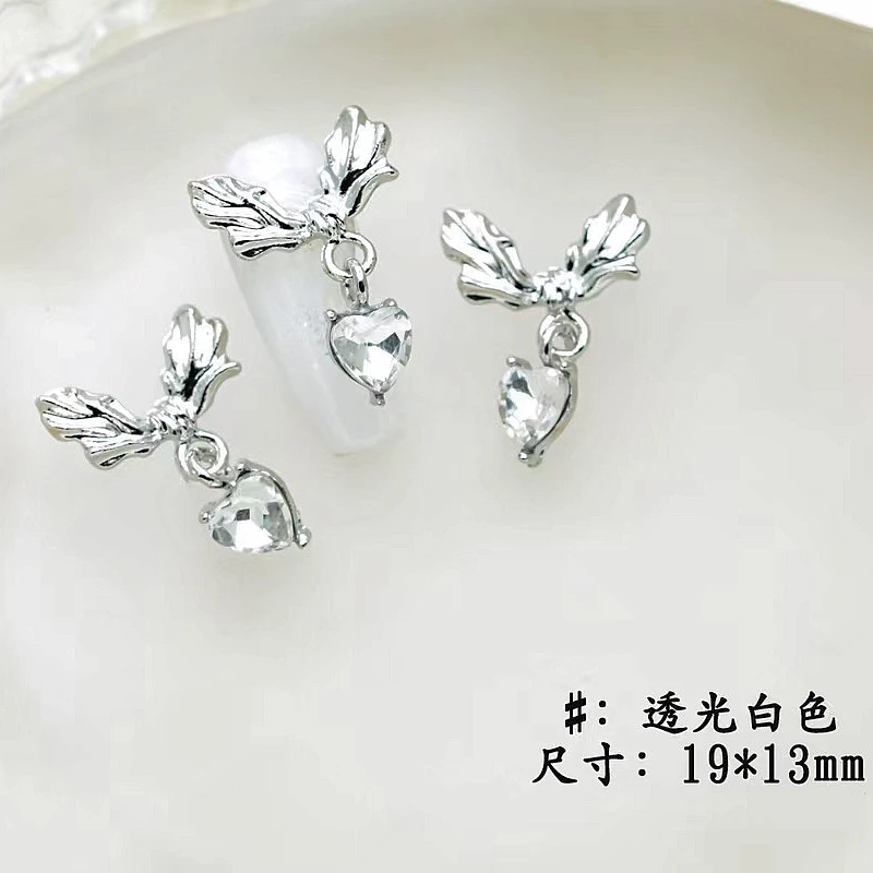 10 Uds. De alas de Metal para decoración de uñas, colgante de corazón de amor con diamantes de imitación, piezas de joyería, accesorios para decoración de uñas, dijes, suministros de manicura