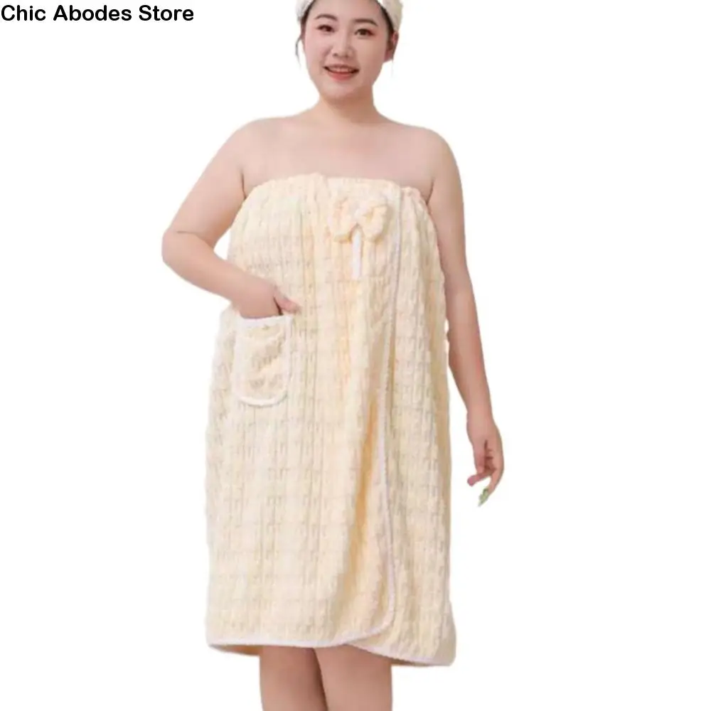 

Absorbent Soft Lady Bathrobe Plus Size Thicken Warm Velvet Bath Skirt Beach Towel Bathroom Supplies Plush Wrap Shower Skirt Home