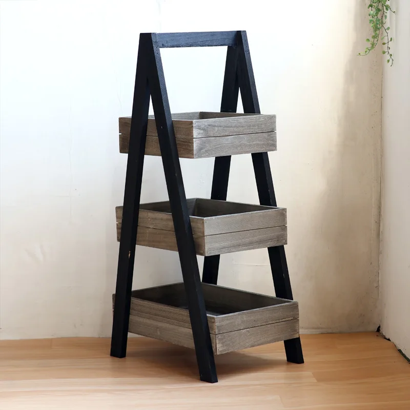 

Solid wood storage rack Balcony flower rack Living room Wooden multi-layer succulent flower pot storage rack Retro and old