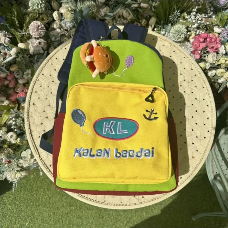 

Retro Embroidered Letter Backpack Women Color Block Large Capacity Student Schoolbag Ladies Lightweight Everyday Mochilas Mujer