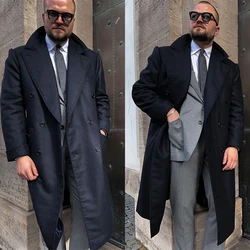 Men Long Coat Overcoat Solid Color Gentlemen Double Breasted Winter Warm Woolen Blend Business Causal Daily Tailored