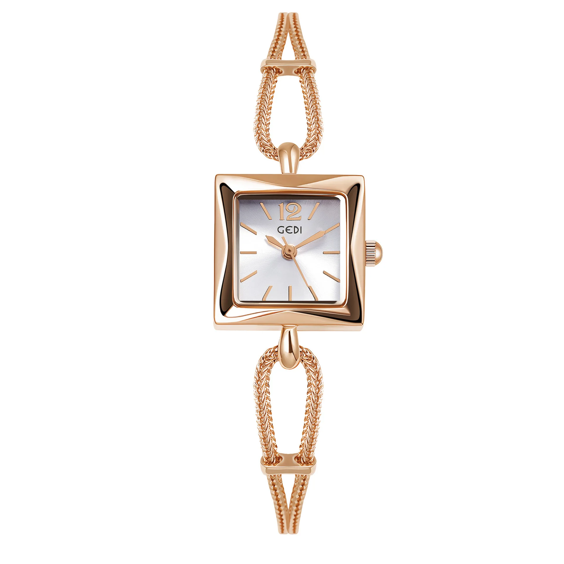 GEDI Square Rose Gold Women Watch Elegant Chain Bracelet Quartz Women's Wristwatch Luxury Fashion Ladies Dress Watch Gift