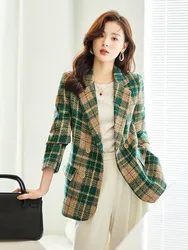 Women Double-breasted Plaid Casual Blazers Elegant Basic Simple All-matchChic Design Daily Classic Office Outerwear NEW