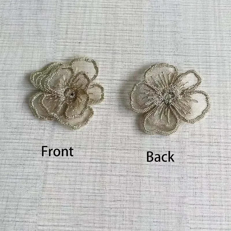 16PCS/4CM White,Gold 3d Floral Flowers Embroidered Sew On Patch,Organza Clothes Rose Lace Applique For Sewing,Dresses Decoration