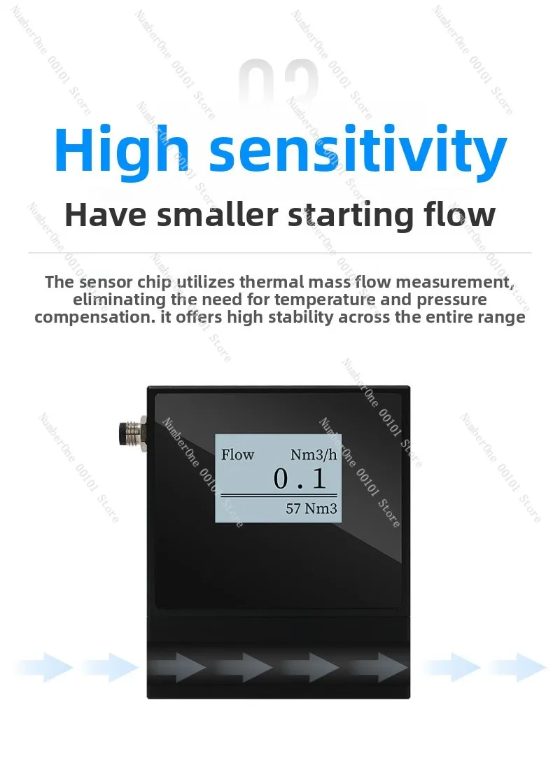 Thermal Gas Mass Flow Meter DN10 Nitrogen Oxygen Air Natural Gas MEMS Instrument for Gas Measurement