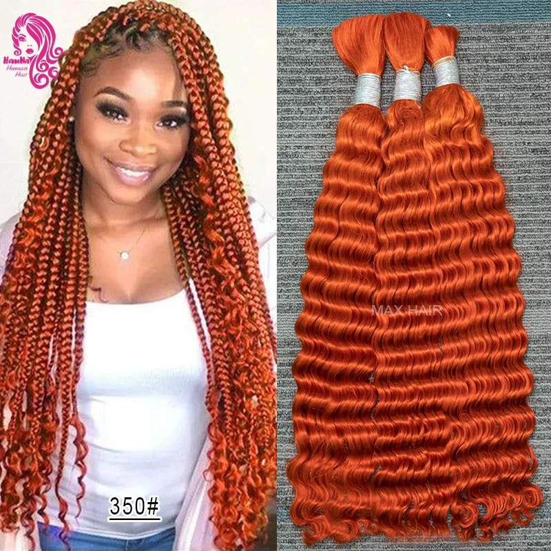 

350# Ginger Orange Deep Curly Wave No Weft 100% Human Hair Extension Bulk for Micro Braiding Crochet Boho Braids Color 99J Blond