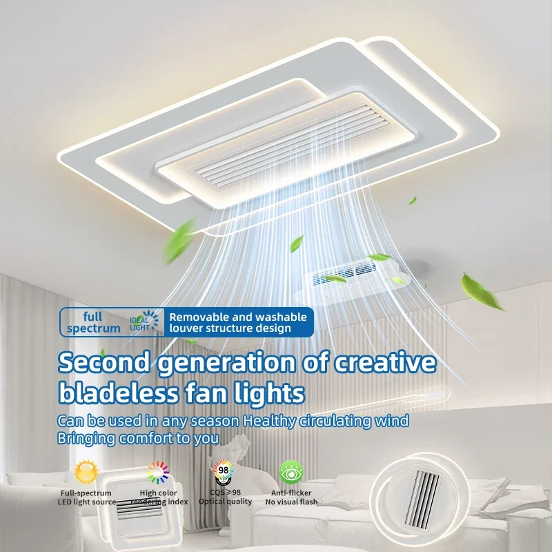 Bladeless Ceiling Fan Light Bedroom Light Full Spectrum Eye Protection Anti Blue Light Ceiling Lamp with Electric Fan