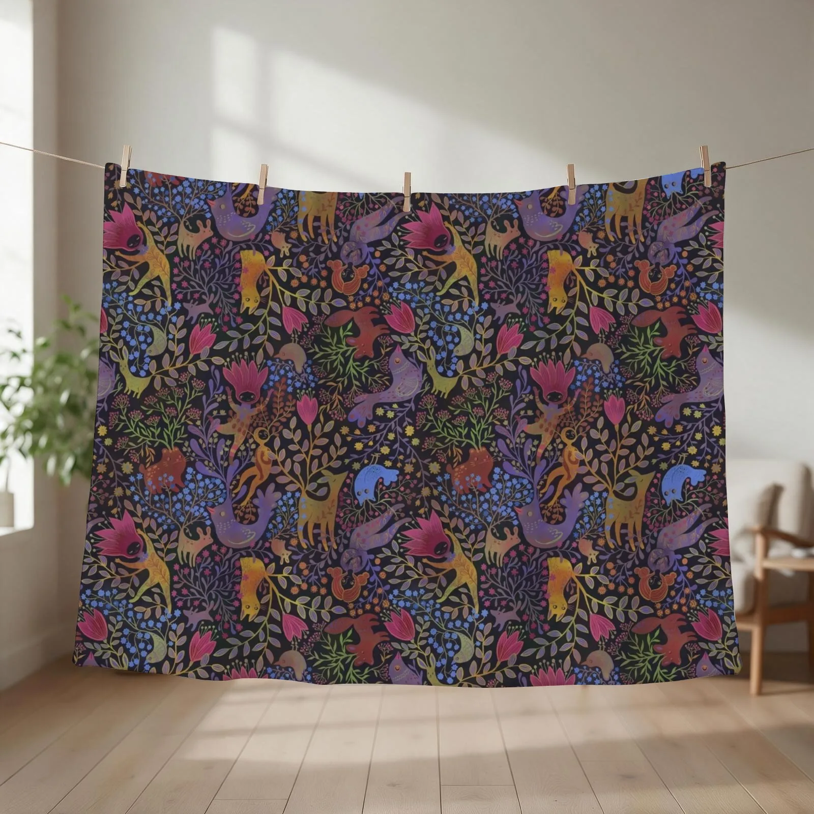 Jewel tone design in dark background Throw Blanket couch cozy soft plush fuzzy picnic outdoor blanket