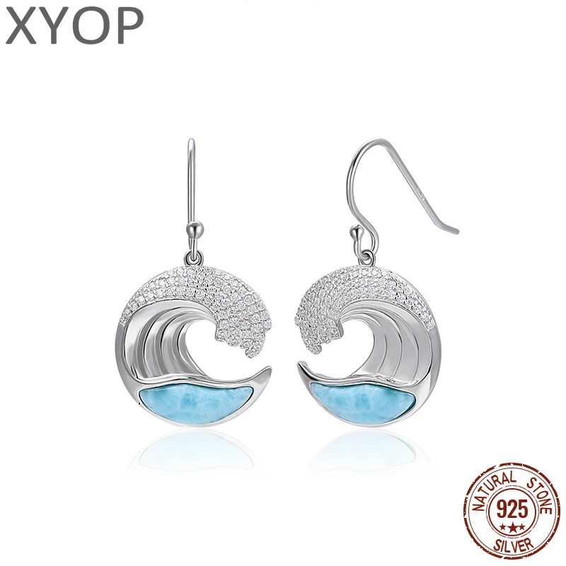 

XYOP натуральный Ларимар синяя яркая океанская волна симметричный ушной крючок горящий Рождество, теплый для любви, теплая зима хвалю