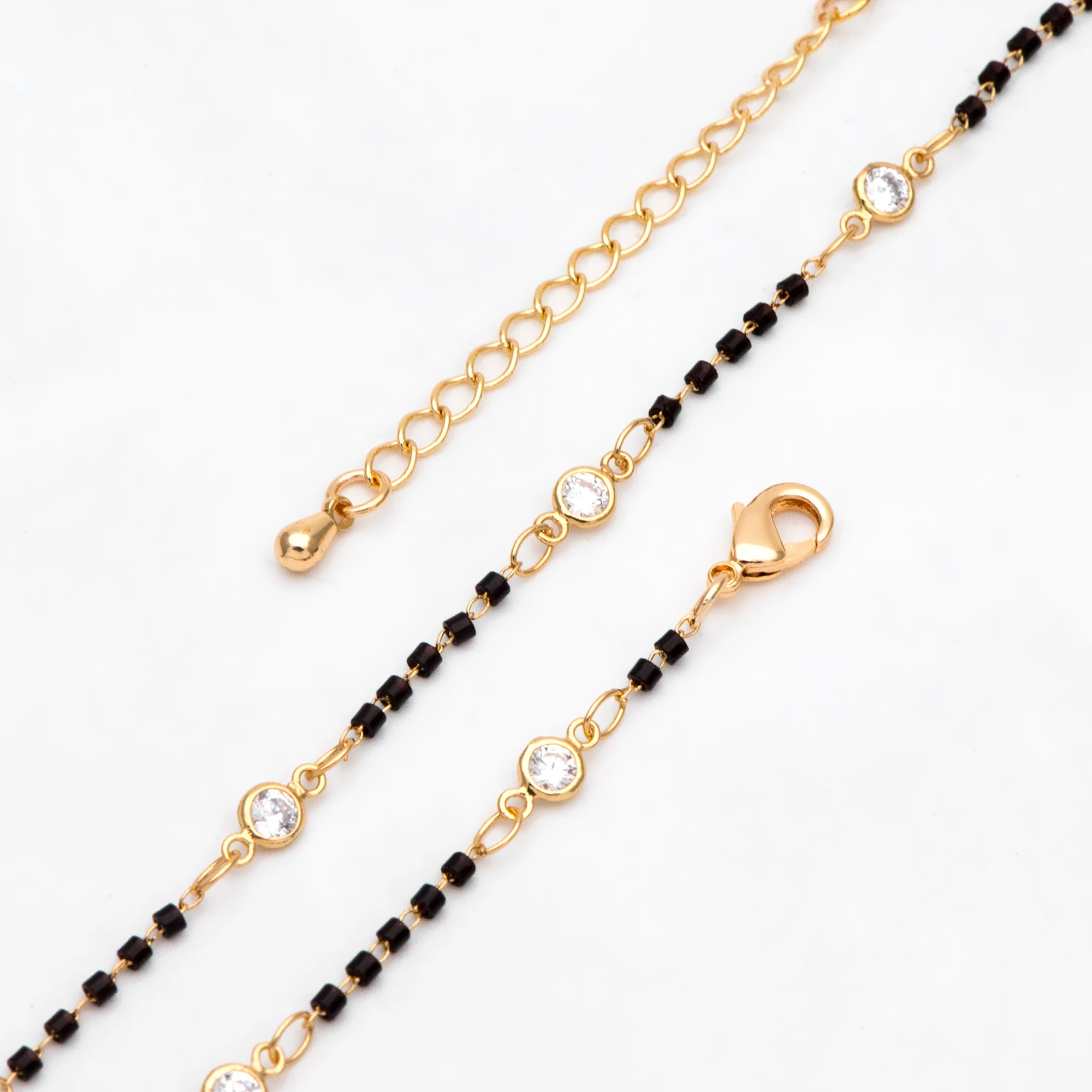 Miyuki Bracelet 6-8 Inch, Black Miyuki Necklace 16-18 Inch, 18K Gold Plated Seed Bead Chain, Adjustable Jewelry Set (#LK-437-1)