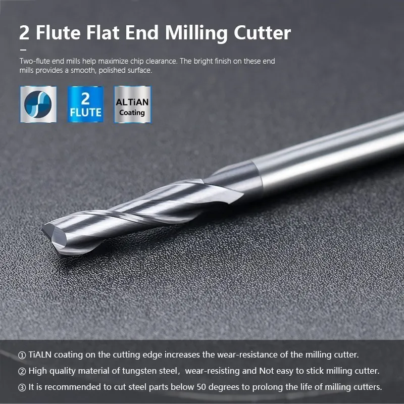 CMCP Two Flutes Square Nose End Mill Carbide Upcut CNC Router Bits TiALN Coated, 1/4 inch 1/2 inch Shank Milling Cutter