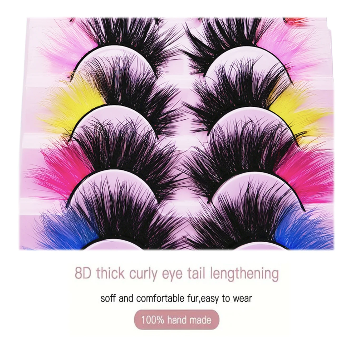 ステージメイクアップ宴会の8組のカラフルなまつげ、ふわふわで厚いアイメイクアップ - 明るい色、軽くて快適