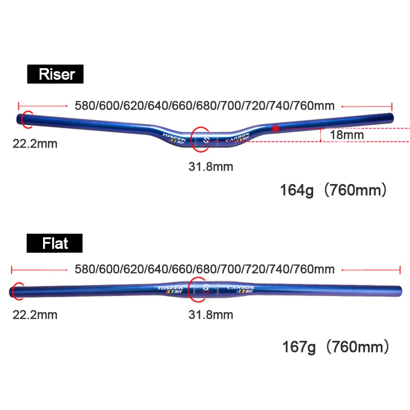 Lightweight Carbon Fiber Bicycle Handlebar MTB Bike Handlebar Flat Riser Handlebar 31.8*620mm/660mm/680mm/700mm/720mm/760mm