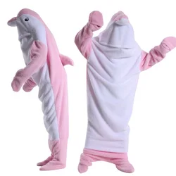 Halloween Costume for Kids Pjs Shark Cosplay Onesies Winter Adult Pajamas Anime Pink Dolphin Sleeping Bag Jumpsuit Girls Clothes