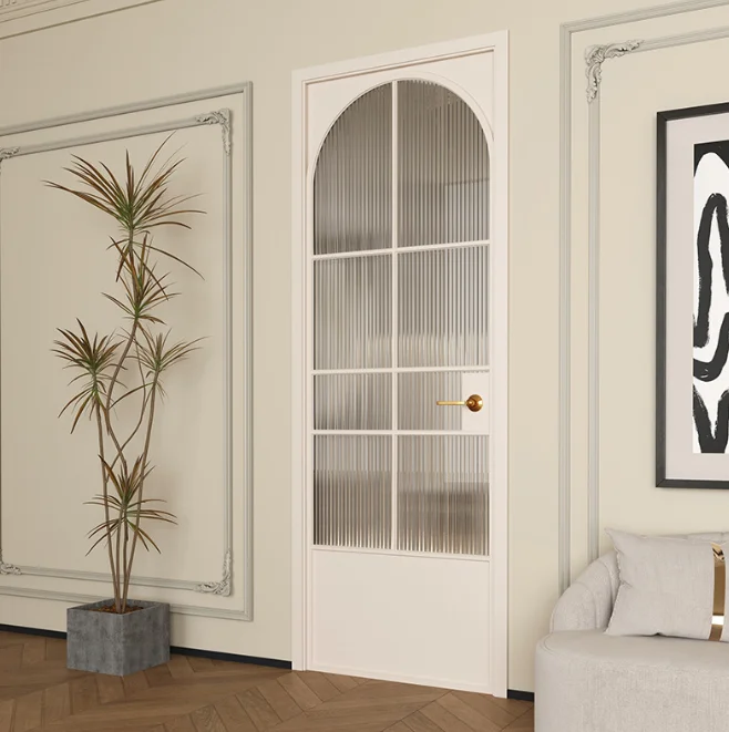Fashion Interior French Style Double Layer Glass Door Manual Soundproof Anti Peep Hinged Doors Household High End French Doors