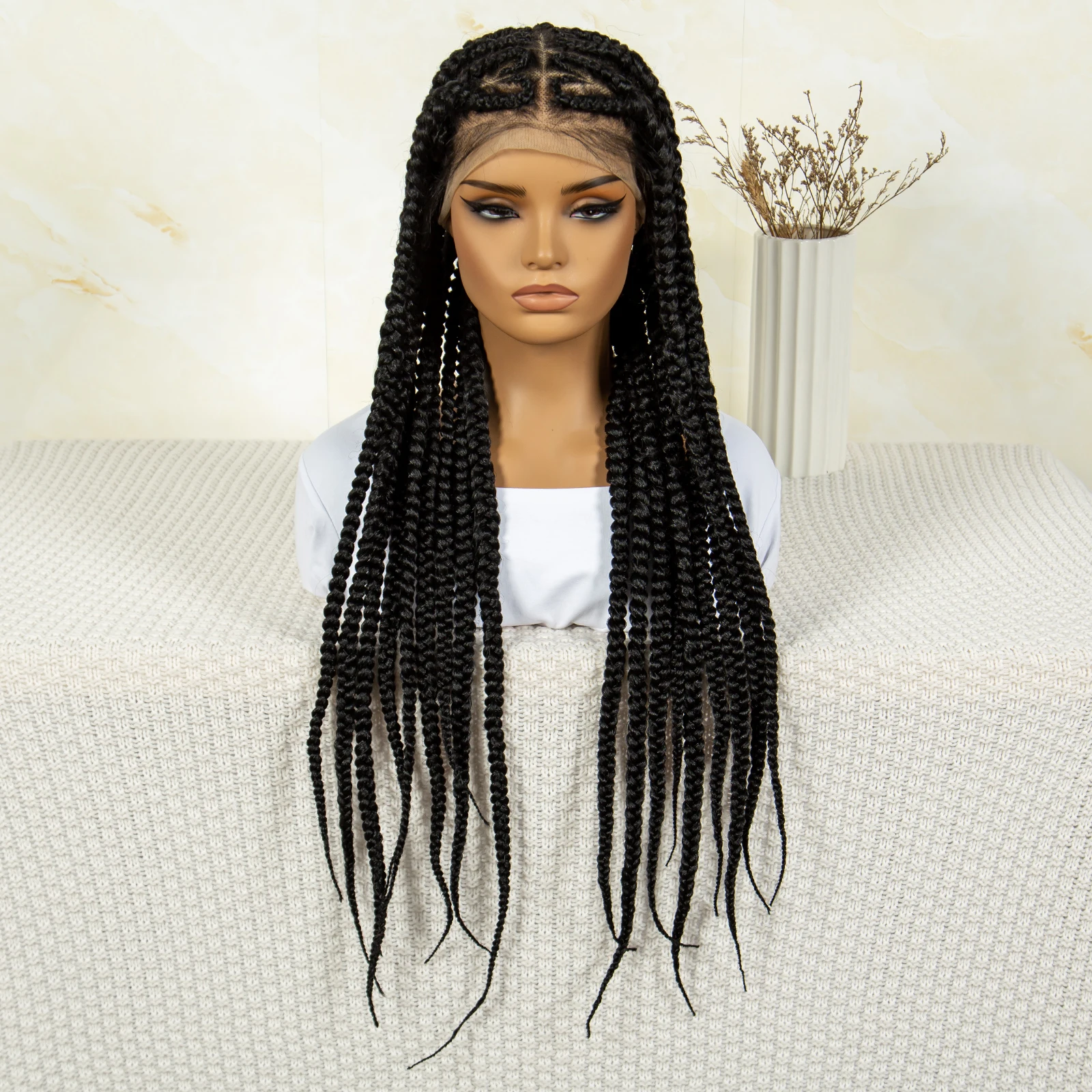 New Arrivals Cornrow Box Braided Wigs for Black Women Full Lace Cornrow Braids Wig with Baby Hair Transparent Lace Female Dress