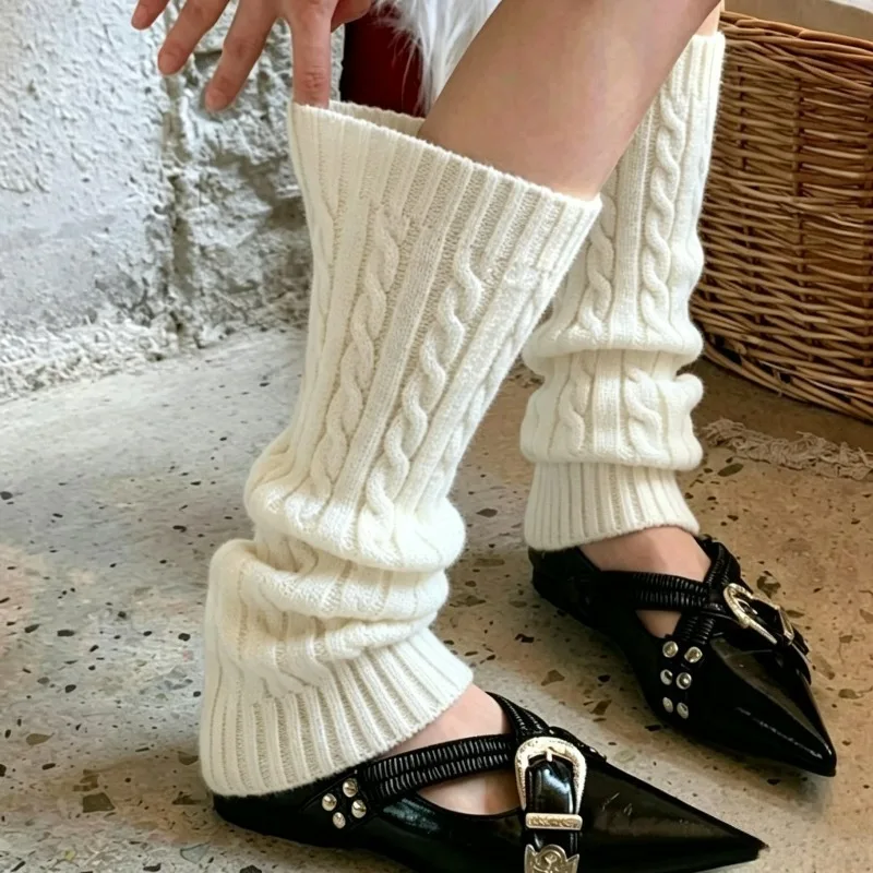Knitted Twisted Leg Warmers Women Autumn Winter Hemp Flowers Kneepad Leg Warmer Fashion Crochet Hook Solid Color Boot Cuff