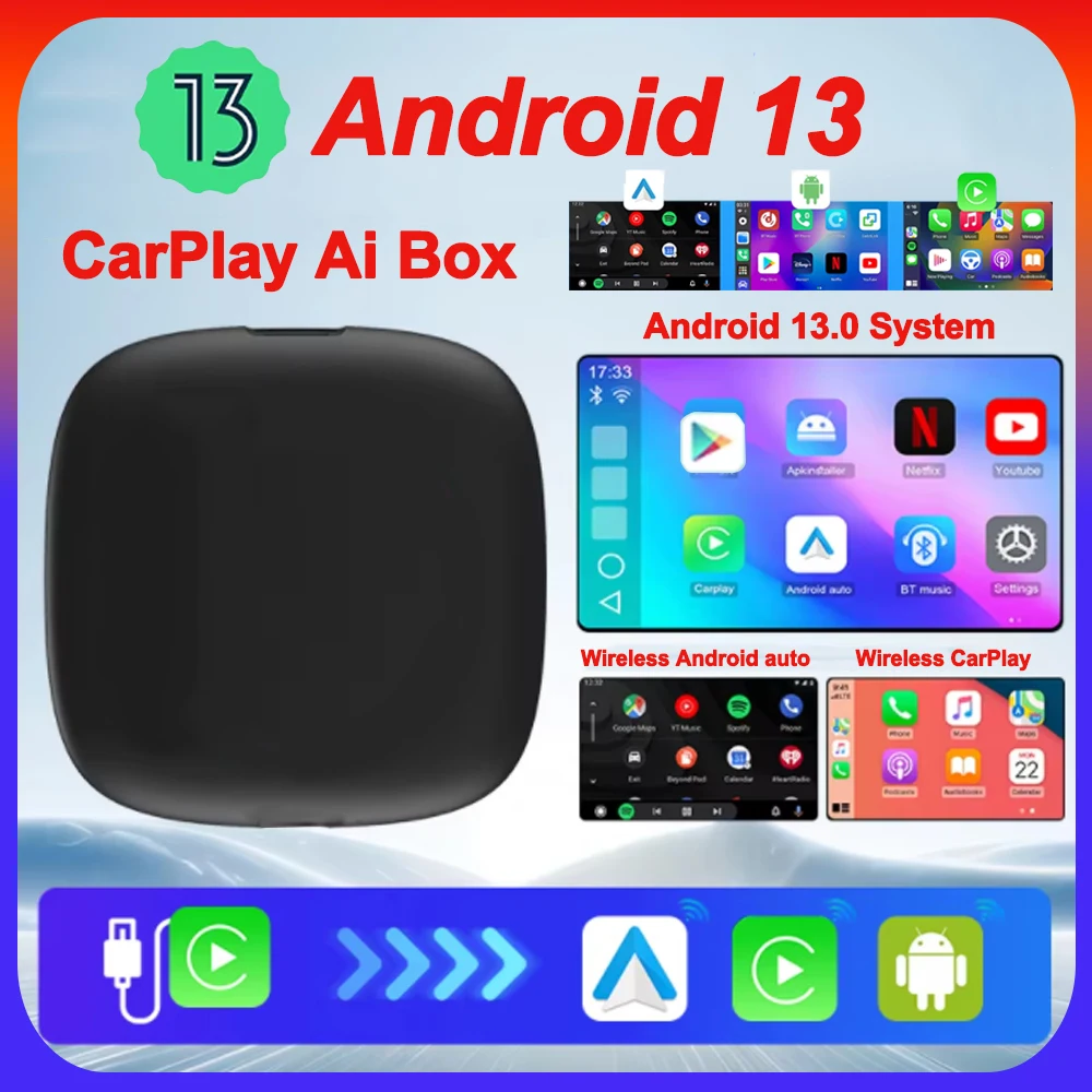 Android13 New Ai Box Support For Netflix YouTube Built-in Google Appstore Wireless Carply Android Auto Works with wired Carplay